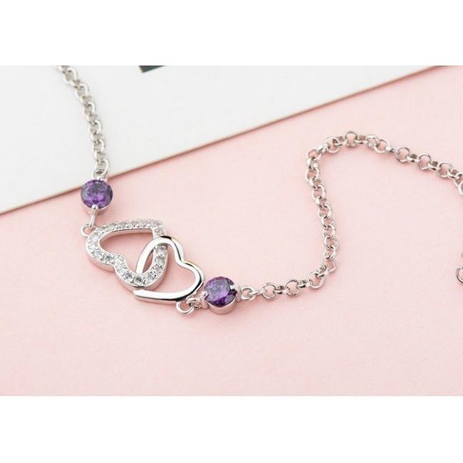 RainbowGirl ブレスレット レディース ダブルハート 2粒 2色 白 紫
