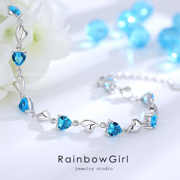RainbowGirl ブレスレット レディース ハート 豪華8粒 ダイヤ シルバー 