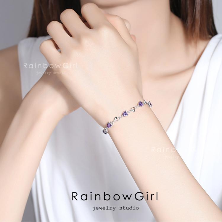 RainbowGirl ブレスレット レディース ハート 豪華8粒 ダイヤ シルバー
