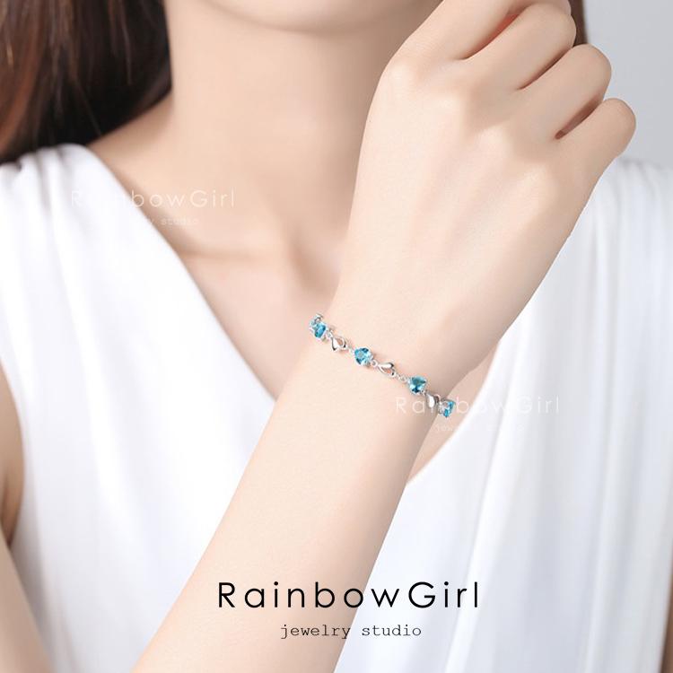 RainbowGirl ブレスレット レディース ハート 豪華8粒 ダイヤ シルバー 