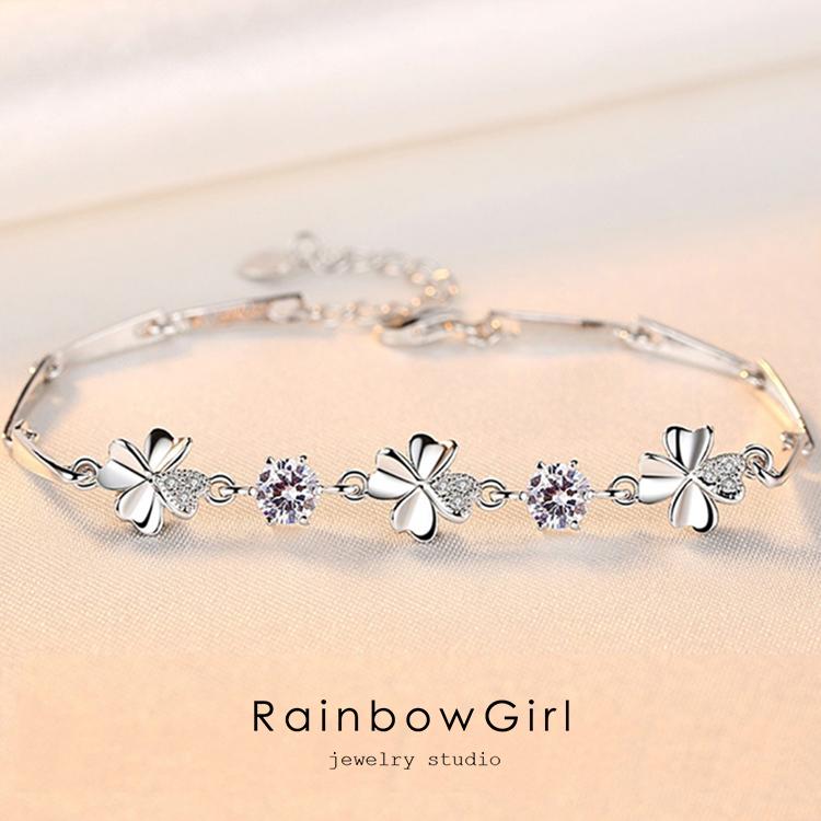 RainbowGirl ブレスレット レディース 2粒ダイヤ 四つ葉のクローバー 3