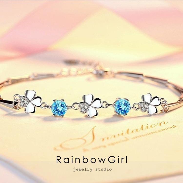 RainbowGirl ブレスレット レディース 2粒ダイヤ 四つ葉のクローバー 3