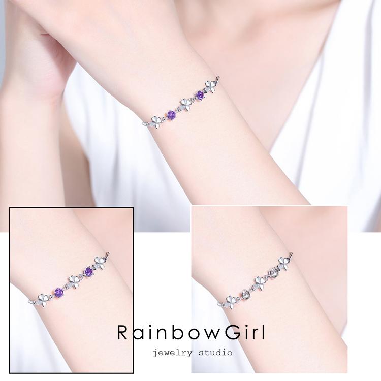 RainbowGirl ブレスレット レディース 2粒ダイヤ 四つ葉のクローバー 3