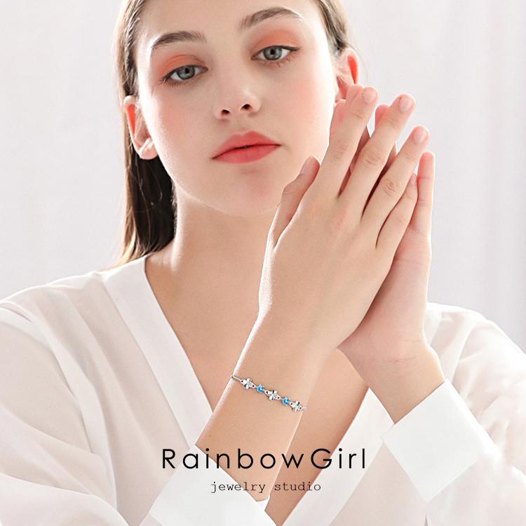 RainbowGirl ブレスレット レディース 2粒ダイヤ 四つ葉のクローバー 3