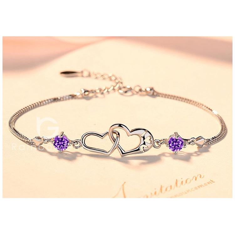 ハートモチーフ　ダイヤ　プラチナ　2連ブレスレット RainbowGirl（アクセサリー） ブレスレット レディース ダブル