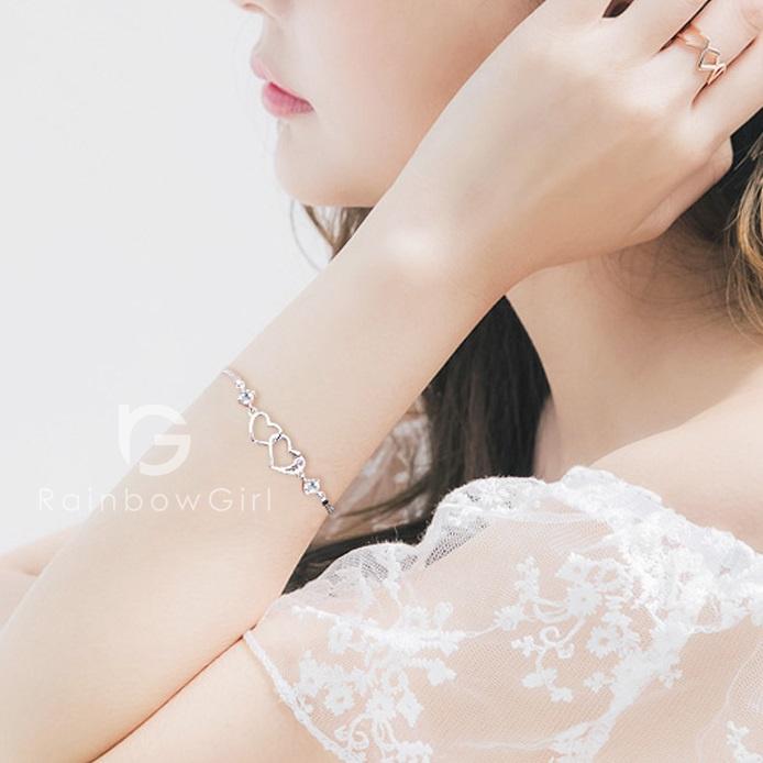 ハートモチーフ　ダイヤ　プラチナ　2連ブレスレット RainbowGirl（アクセサリー） ブレスレット レディース ダブル