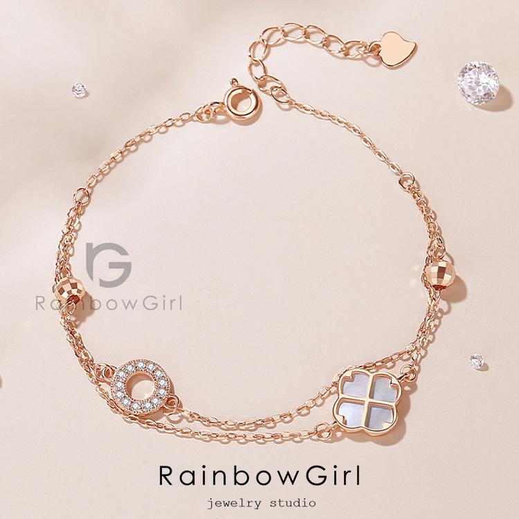 RainbowGirl ブレスレット レディース 四つ葉のクローバー お花 リング 