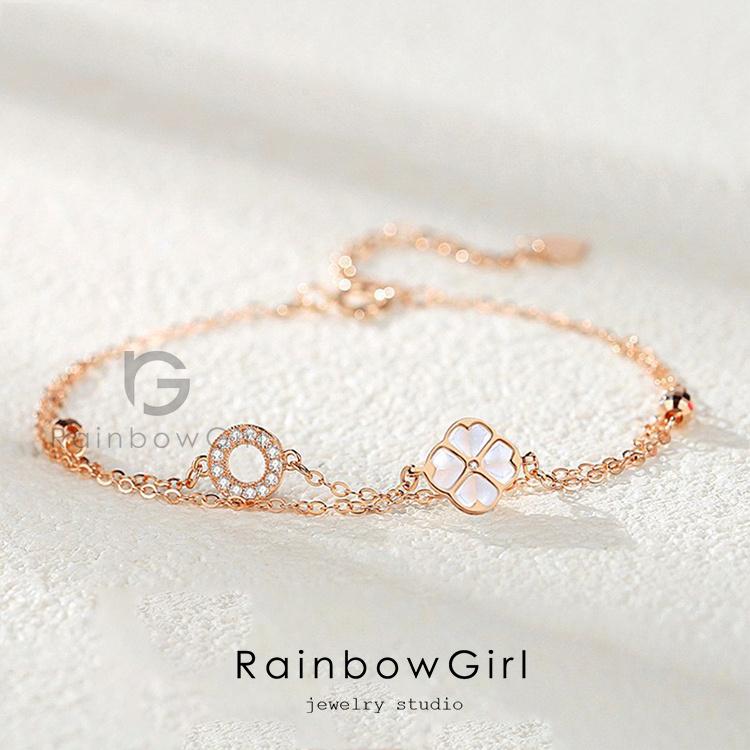 RainbowGirl ブレスレット レディース 四つ葉のクローバー お花 リング 