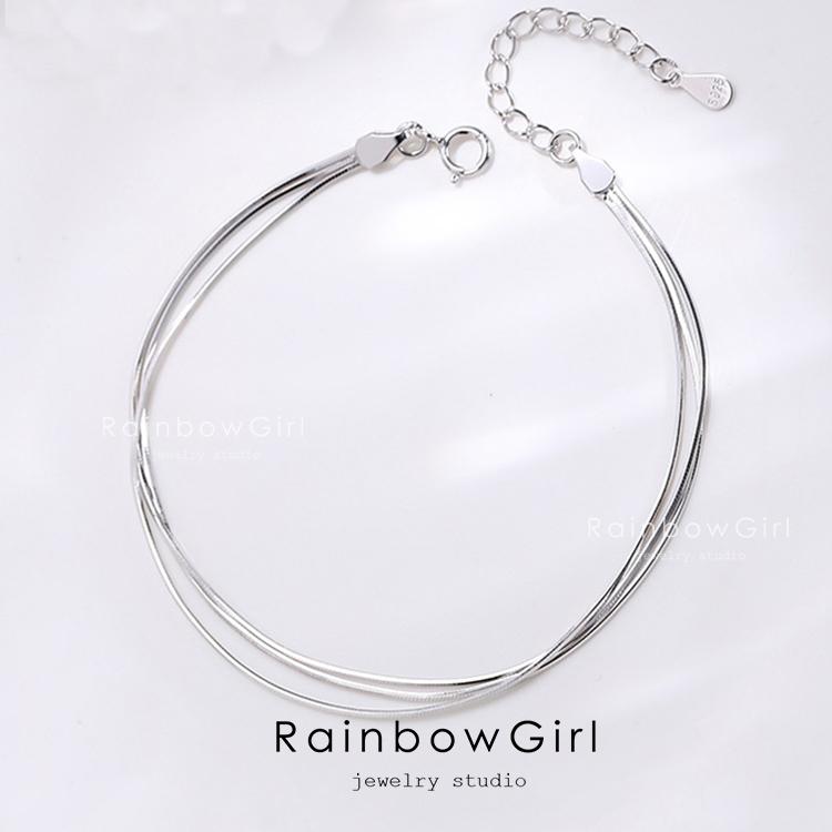 チェーンブレスレット レディース 3連 シンプル 誕生日 母の日 女性 プラチナ仕上げ ギフト 人気 の商品画像