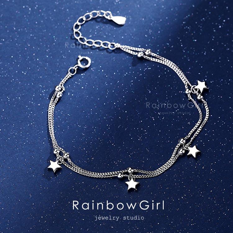 RainbowGirl ブレスレット レディース 星 2連 シルバー925 プラチナ