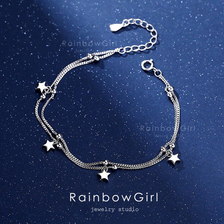 RainbowGirl ブレスレット レディース 星 2連 シルバー925 プラチナ