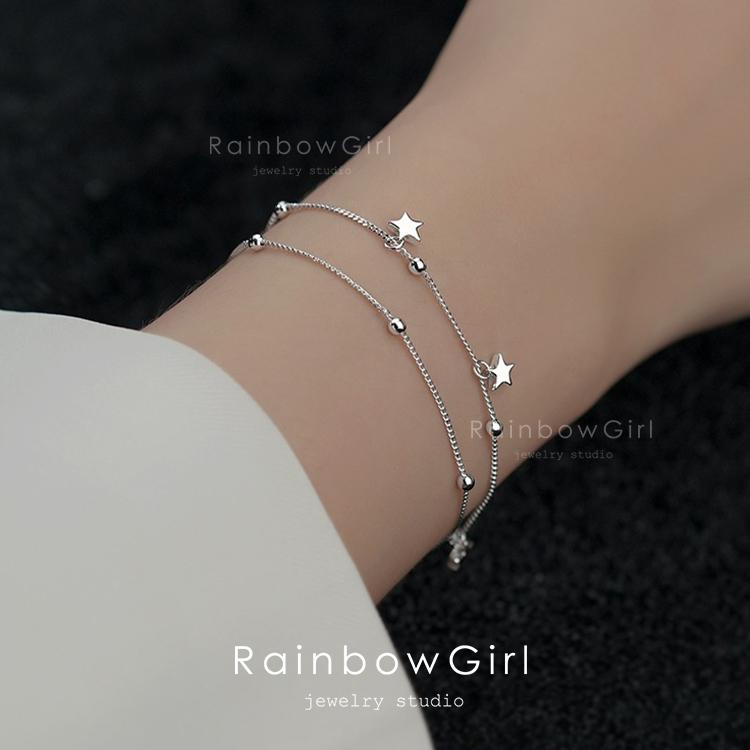 RainbowGirl ブレスレット レディース 星 2連 シルバー925 プラチナ