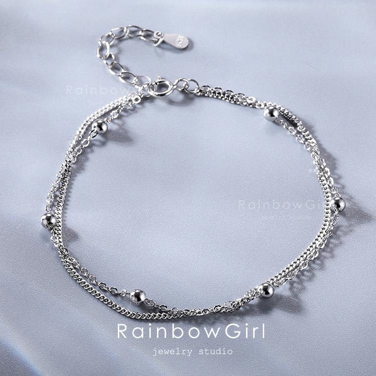 RainbowGirl ブレスレット レディース 極細 ボールチェーン 2連 重ね