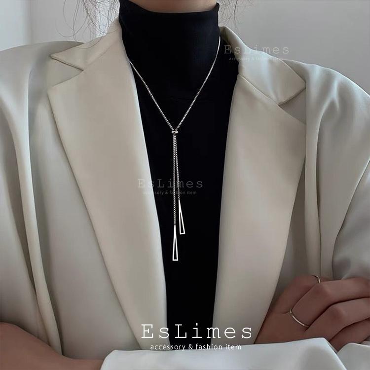 ロングネックレス レディース シンプル チェーン Y字 ラリエット 三角