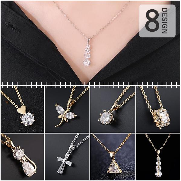 RainbowGirl ネックレス レディース 一粒ダイヤ 豪華4連粒 猫 クロス