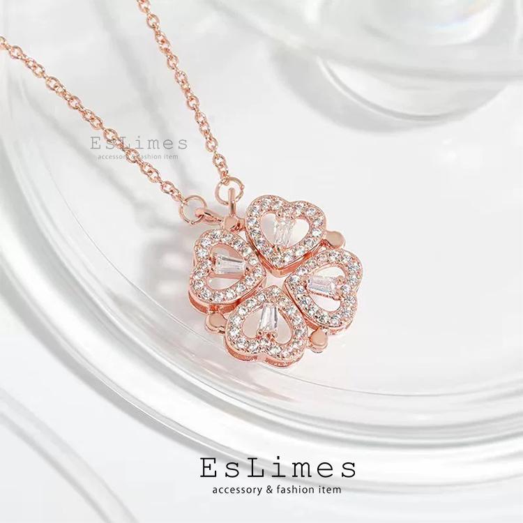 ネックレス レディース 四つ葉のクローバー お花 2way ステンレス 贅沢