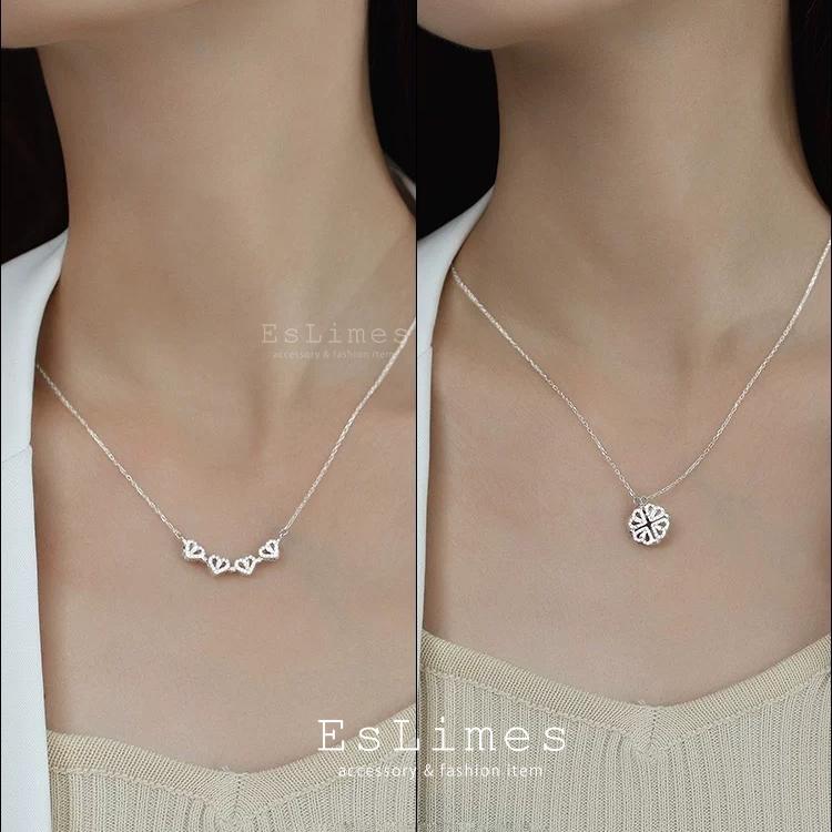 ネックレス レディース 四つ葉のクローバー お花 2way ステンレス 贅沢