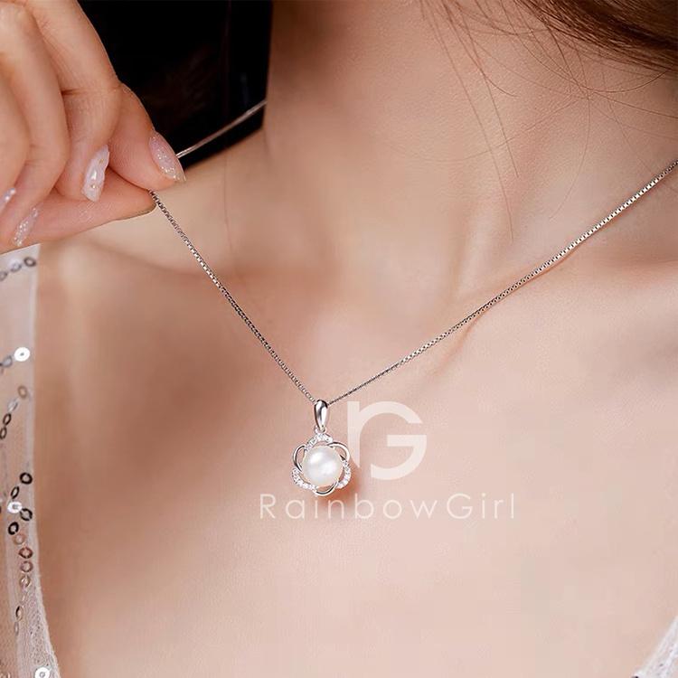 RainbowGirl パールネックレス レディース 真珠 一粒 天然淡水パール 