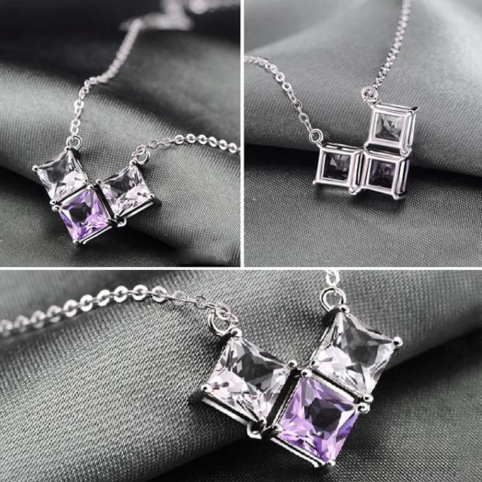 RainbowGirl ネックレス レディース アメシスト 紫水晶 ダイヤ 四角