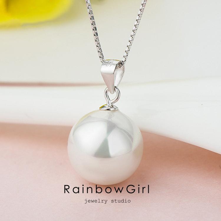 RainbowGirl パールネックレス レディース 一粒 大粒 ペンダント