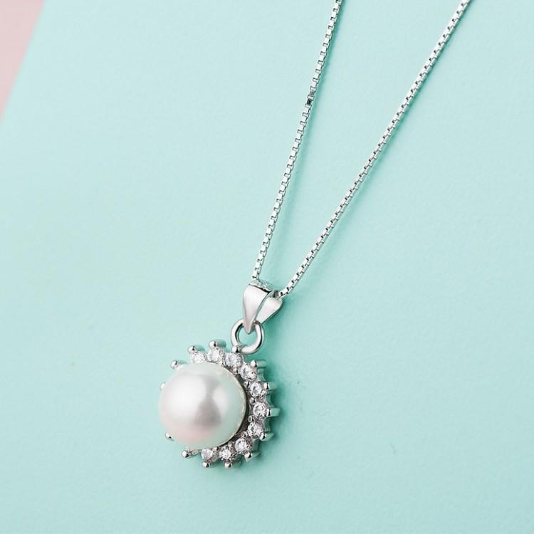 RainbowGirl パールネックレス レディース 真珠 一粒 上品 お花 CZ