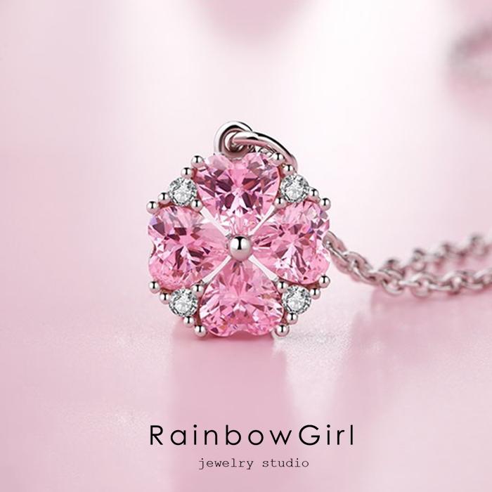 RainbowGirl ネックレス レディース さくら 桜 お花 ピンクダイヤ