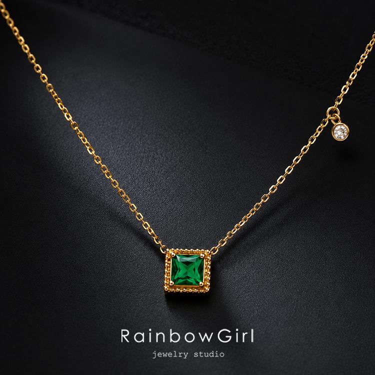 RainbowGirl ネックレス レディース エメラルドカラー 一粒 小ぶり