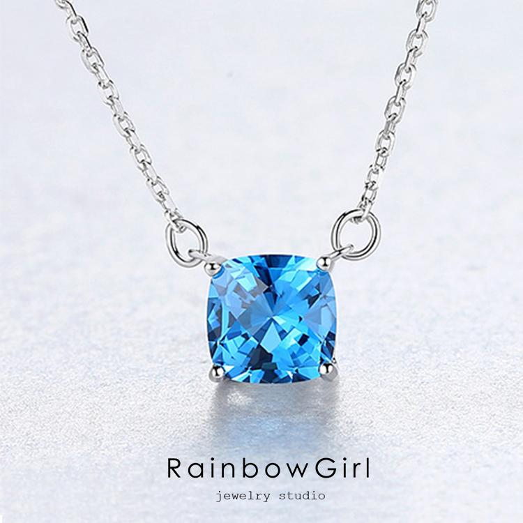 RainbowGirl ネックレス レディース ブルー石 トパーズ 大粒 11月