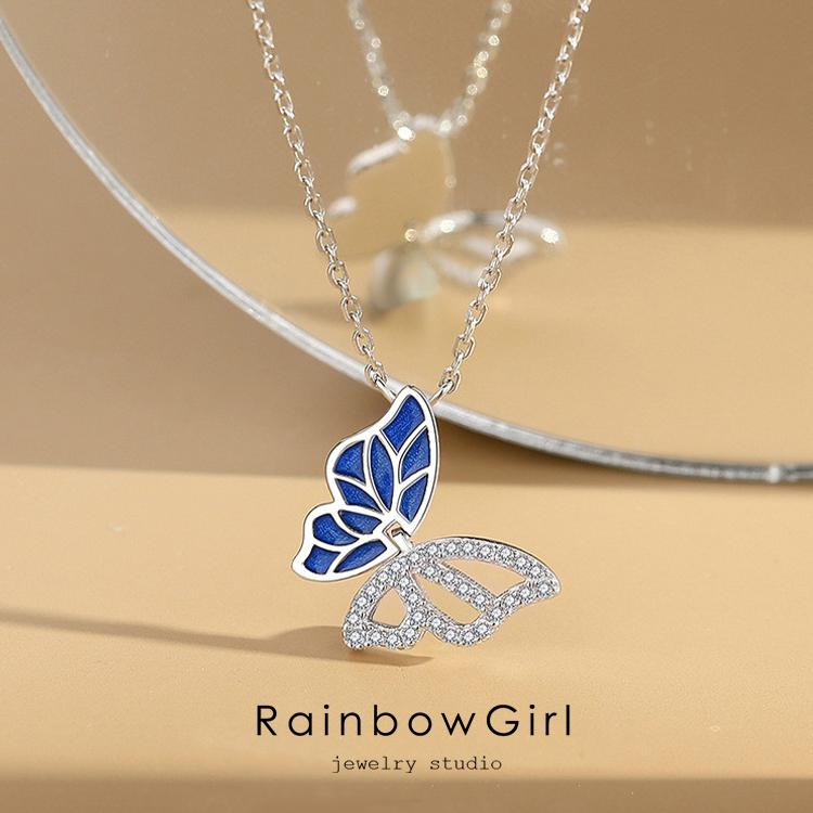 値下げ【ハンドメイド】蝶のペンダントトップ RainbowGirl ネックレス レディース 蝶々 ちょう 可愛い かわいい CZ