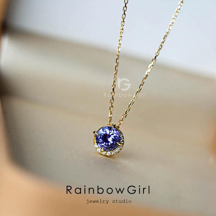 ネックレス レディース 一粒 小ぶり シンプル 可愛い 紫 上品 重ね付け K14コーティング 誕生日 母の日 女性_1