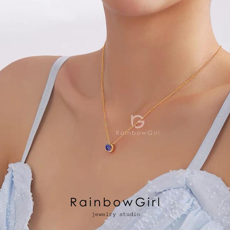 ネックレス レディース 一粒 小ぶり シンプル 可愛い 紫 上品 重ね付け K14コーティング 誕生日 母の日 女性_2