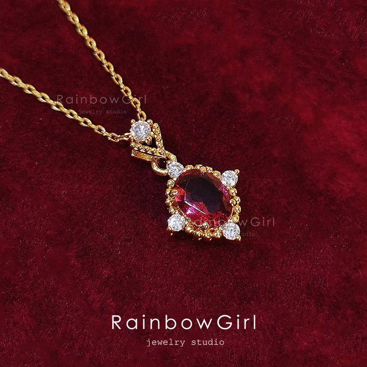 RainbowGirl ネックレス レディース ガーネット レッド石 お花 贅沢15 