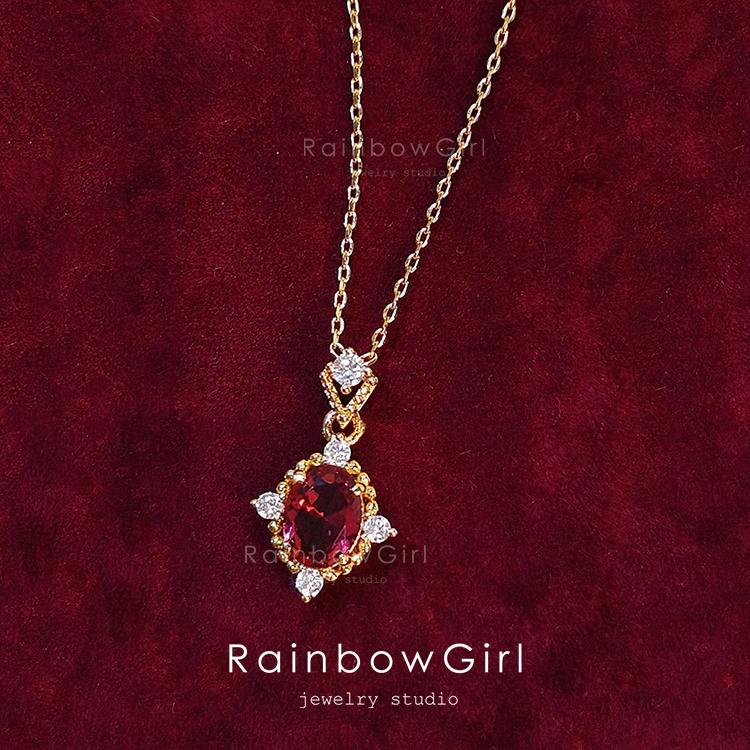 RainbowGirl ネックレス レディース ガーネット レッド石 お花 贅沢15 