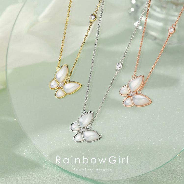 RainbowGirl ネックレス レディース シェル 蝶々 可愛い ピンク 