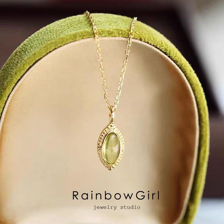 RainbowGirl ネックレス レディース しずく ペリドットカラー 緑石 8月