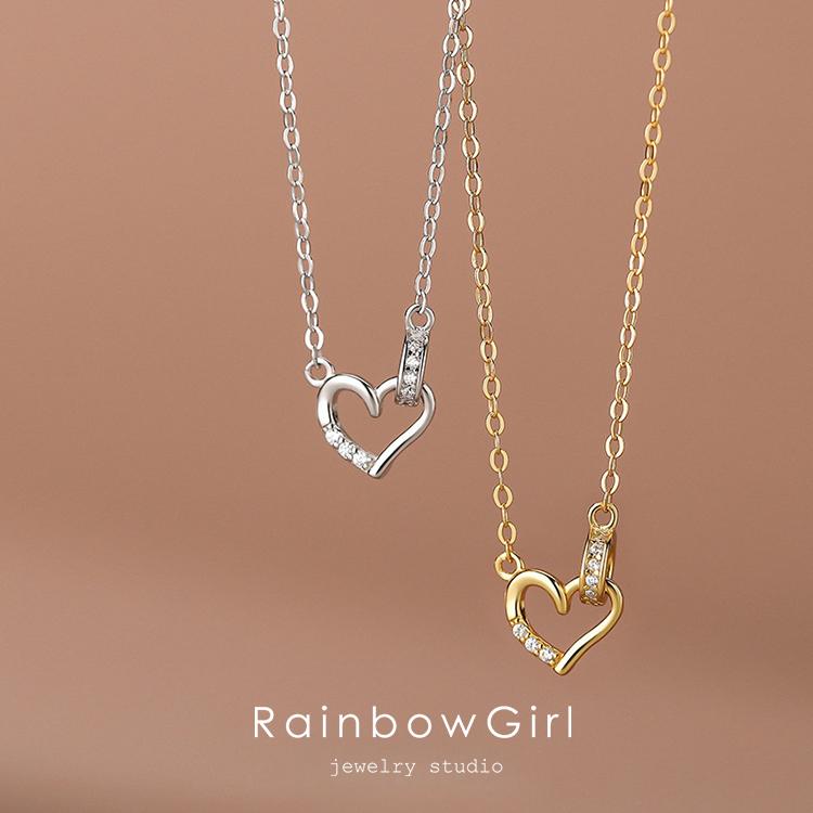 RainbowGirl ネックレス レディース ハート 可愛い リング CZダイヤ 