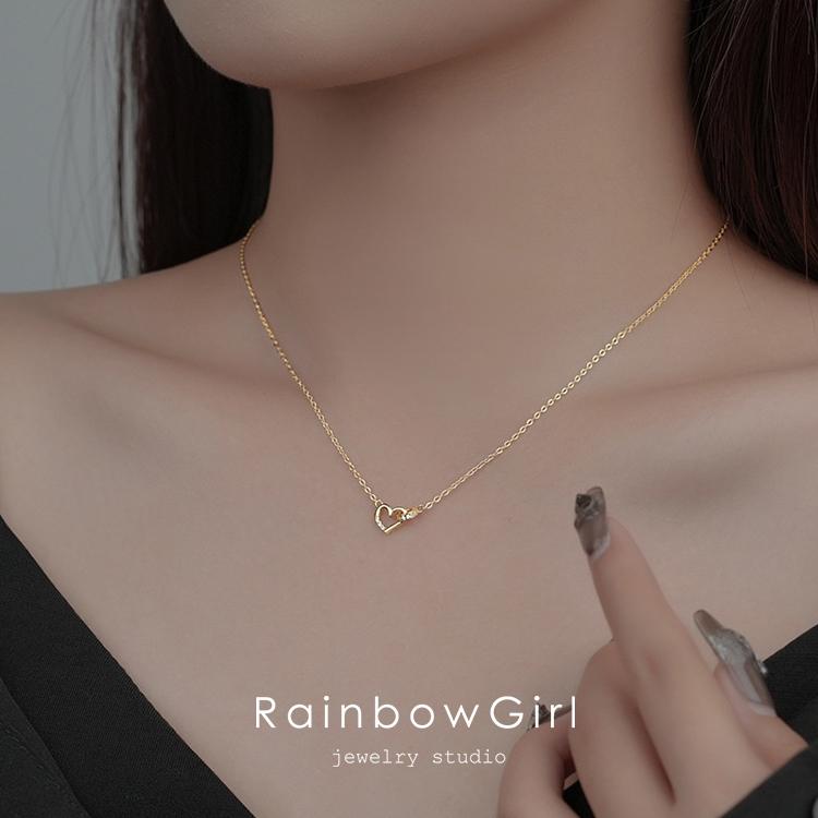 RainbowGirl ネックレス レディース ハート 可愛い リング CZダイヤ 