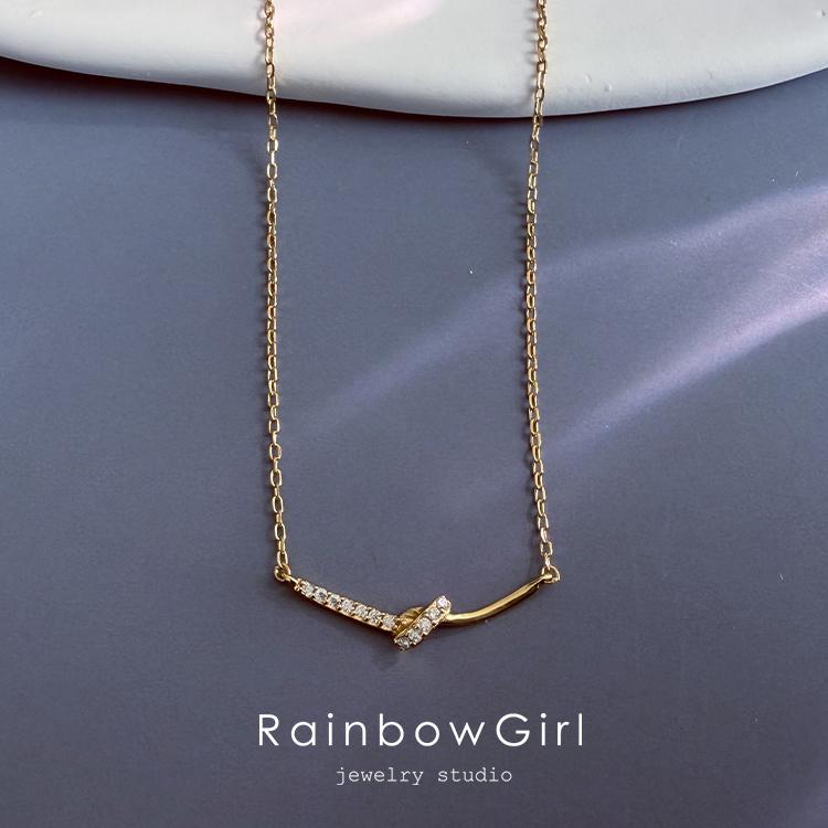 RainbowGirl ネックレス レディース 結び バー シンプル 重ね付け 14k 