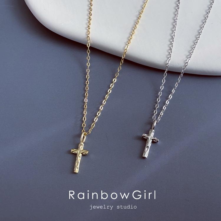 RainbowGirl ネックレス レディース クロス 十字架 シルバー 14k 