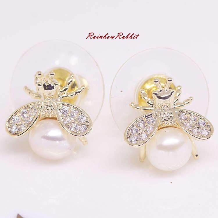 18K RGP ゴールド ダイヤ CZ パール bee ミツバチ ピアス gp5232 感謝