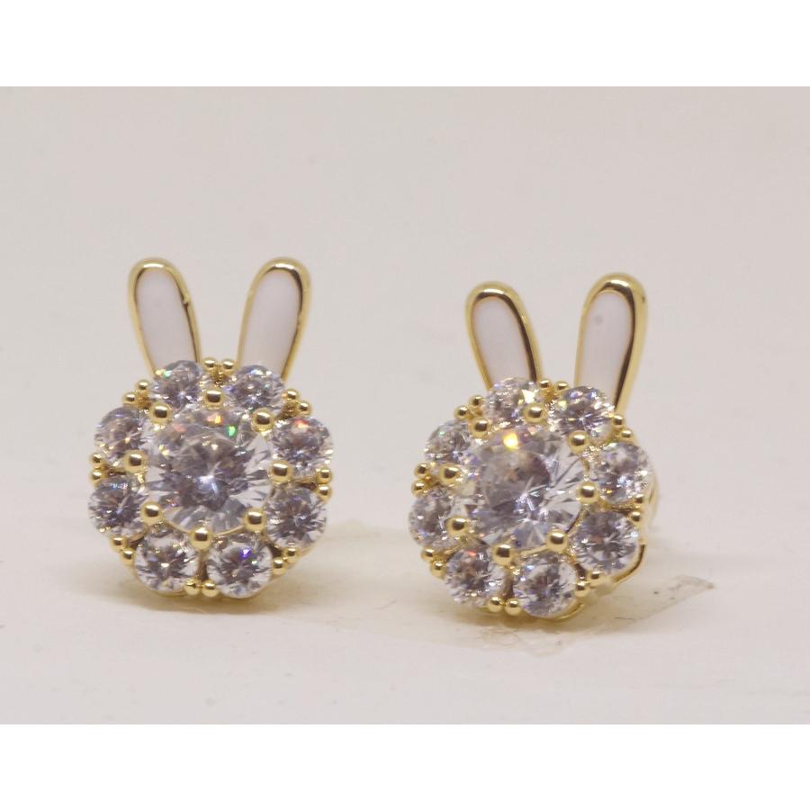 18K RGP ゴールド ダイヤ CZ ウサギ フラワー ピアス gp5625 感謝 記念