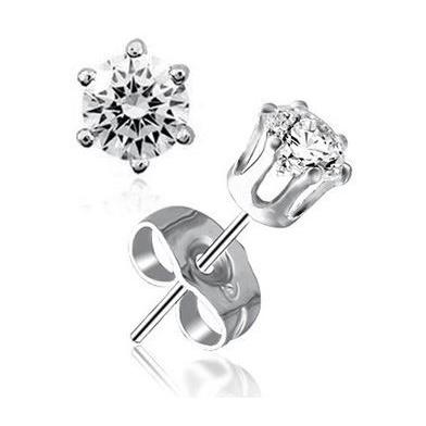 18K RGP プラチナ ダイヤ CZ 六爪 4mm 左右セット 王冠 ピアス