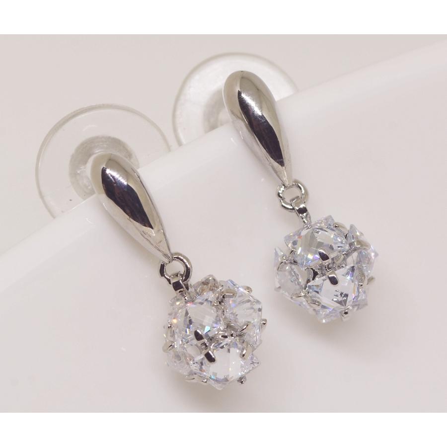 18K RGP プラチナ ダイヤ CZ ボール揺れ ピアス yp5057 感謝 ギフト