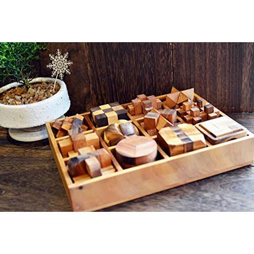 Roost ウッドパズル 木製パズル 12個セット 木製箱入り 孔明パズル 立体パズル 脳トレ 木製箱入り