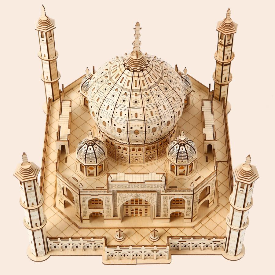 Hallisun 3D木製パズル タージマハル 木製モデル LEDライト付き インド