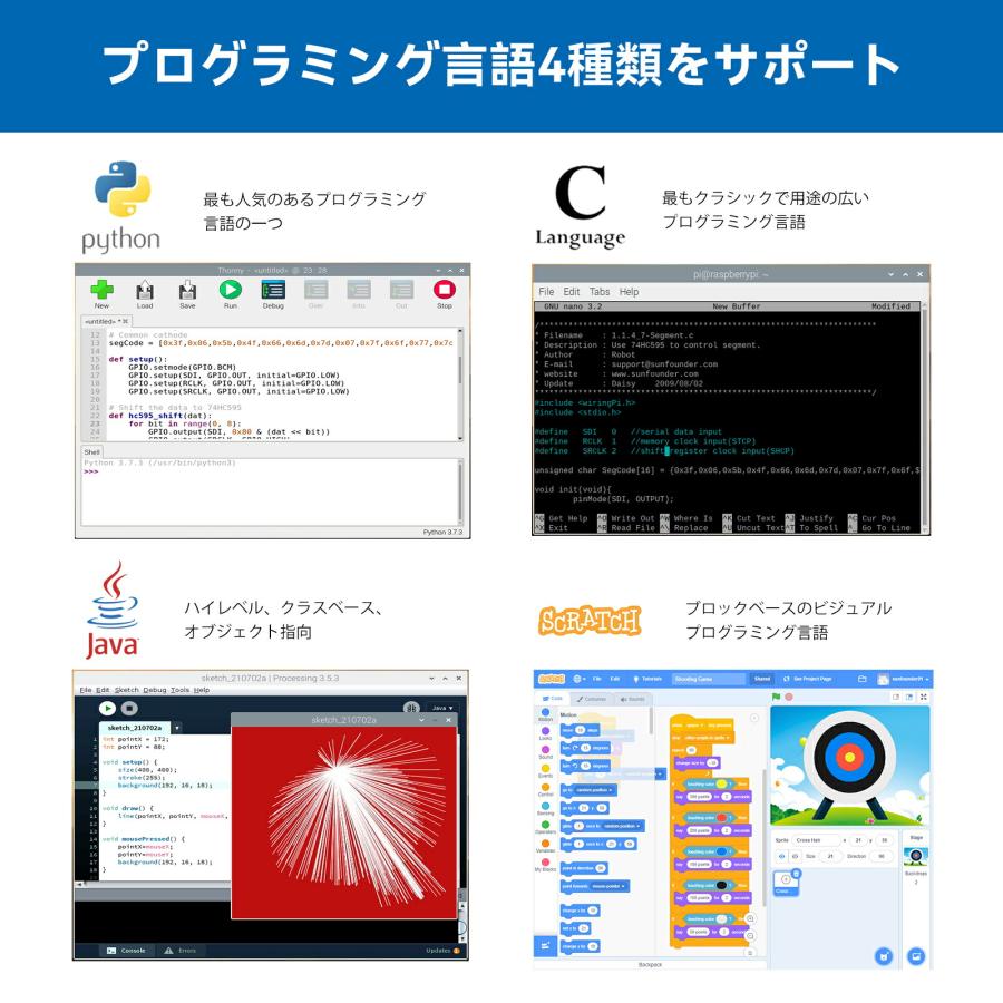 SunFounder公式代理店 Raspberry Pi 電子工作 スターター キット ラズパイ プログラミング 教材 C/Python/Java/Scratch 対応 Raspberry pi 4B/3B+/3B/400｜rainbowtech｜04