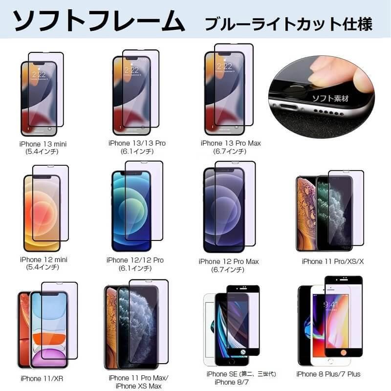 2枚セット iPhone SE2 ガラスフィルム iPhone 12/12 Pro/12 mini/12 Pro Max/11/11 Pro ブルーラインカット フィルム iPhone 8/7/8Plus/7Plus 全面保護フィルム｜rainbowtech｜10