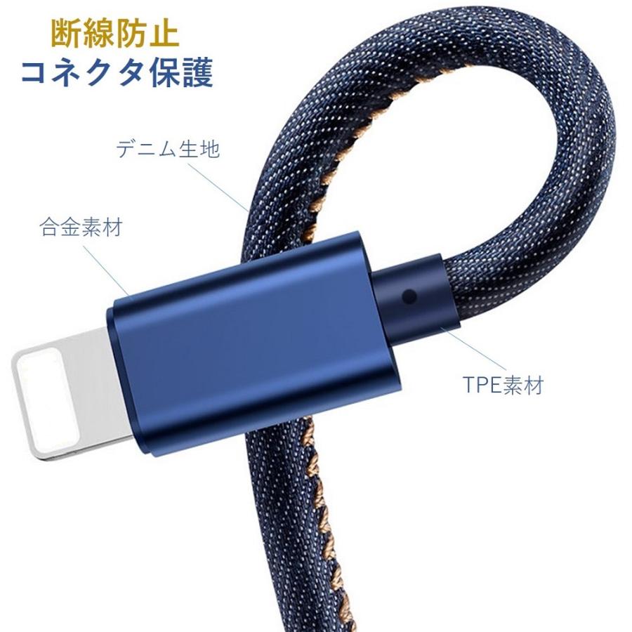 2本セット Lightning 充電ケーブル iPhone 1m 2mライトニングケーブル デニム生地 高耐久 断線しにくい iPhone14 SE3 iPhone 13/13 Pro/13 Pro max/XS/8/7/iPad |  | 04
