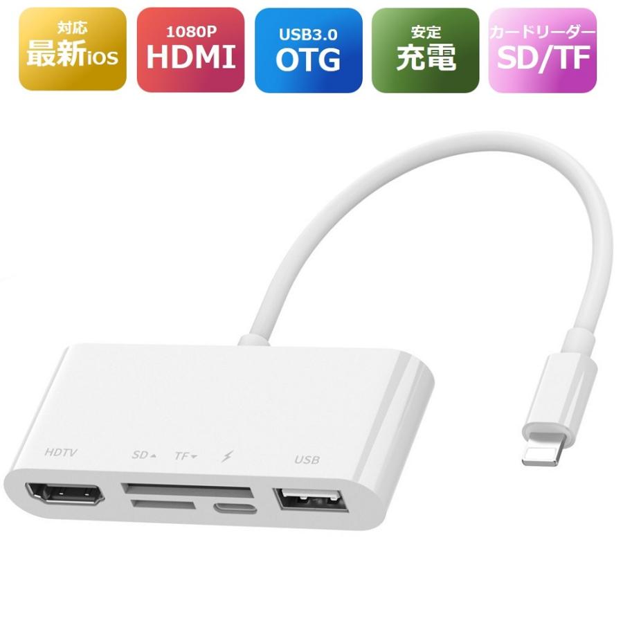 iPhone HDMI/SD/TF/USB 変換ケーブル 変換アダプタ usbカメラアダプタ iPhone テレビ HDMI 変換 OTG SD カードリーダー Digital AVアダプタ USBメモリ | 