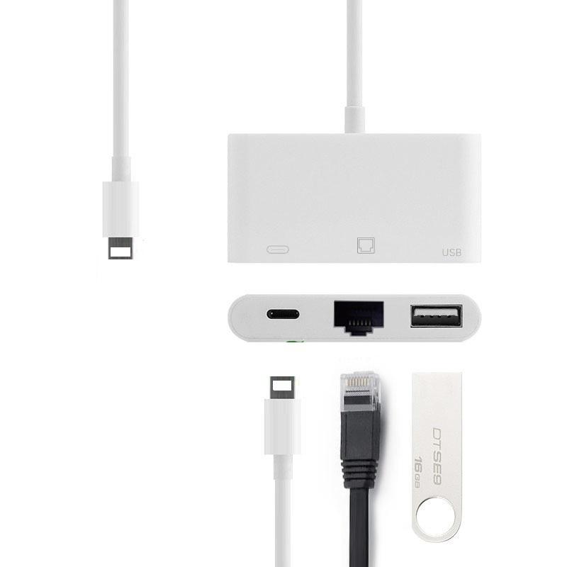 Lightning to 有線LAN 変換 カメラ/ビデオ転送 iPhone to USB Lan 変換アダプタ 3in1イーサネット有線 急速充電 同時充電 高速転送【送料無料】｜rainbowtech｜02